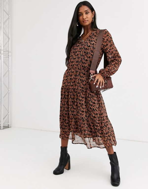 今季一番 イチ レディース ワンピース トップス Ichi Horse Print Oversized Dress Mocha Bisque 01 Moc Quintalafrancisca Com