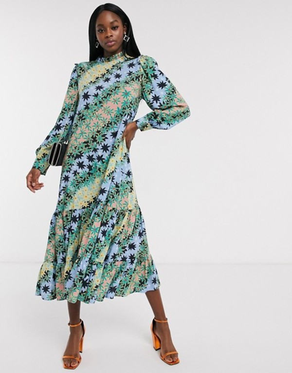 人気メーカー ブランド ワンピース トップス ワンピース レディース ネバーフリードレスド Never Multi Print Scarf Contrast Green In Skirt Pleated With Dress Midaxi Trapeze Dressed Fully Fah Co Bw