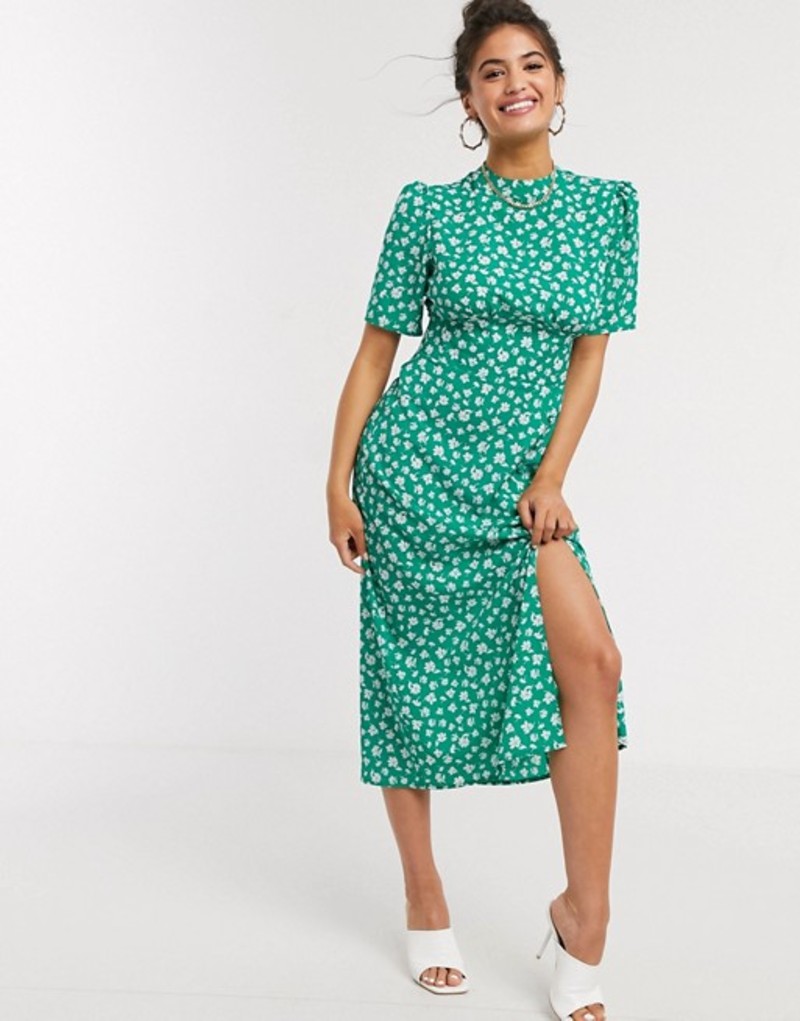 １着でも送料無料 レディース エイソス ワンピース Print Floral Green Print Floral Green In Detail Split And Buttons With Dress Tea Midi Design Asos トップス 01 Gre Spmau Ac In