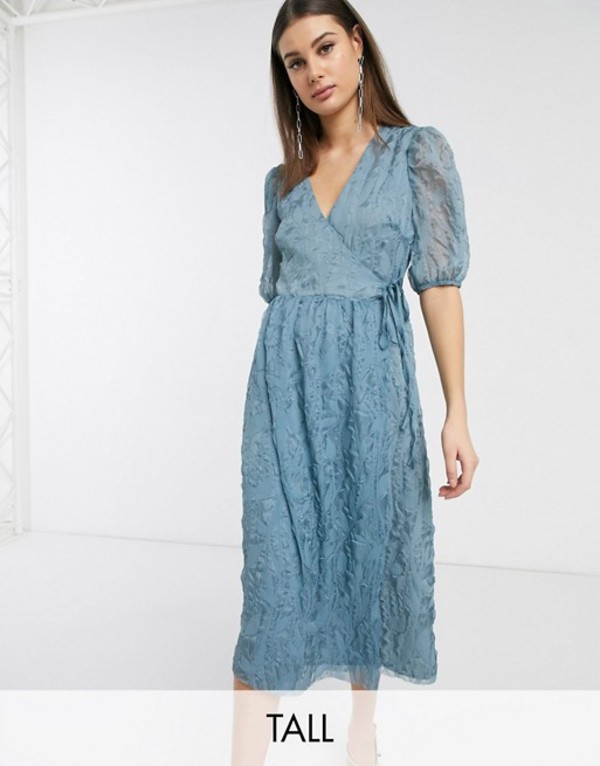 定番のお歳暮 冬ギフト レディース グラマラス ワンピース Blue Dusty Texture In Sleeves Volume With Dress Wrap Midaxi Tall Glamorous トップス 01 Dus Bhavaspa Com