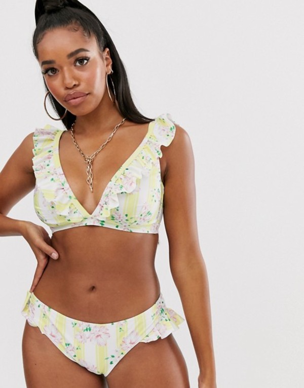 ピーク ボー レディース ボトムスのみ 水着 Peek Beau Eco Exclusive Floral Ruffle Stripe Hipster Bikini Bottom In Yellow White Multi Amedf Com Br