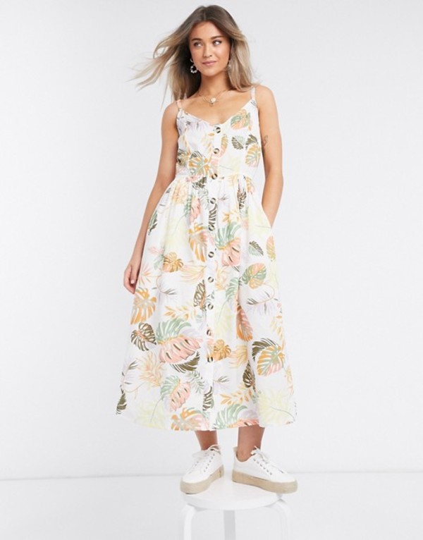 メール便送料無料対応可 ワンピース Vila トップス ワンピース レディース ヴィラ Midi Print Palm Cream Print Palm In Through Button With Dress Cami Fah Co Bw