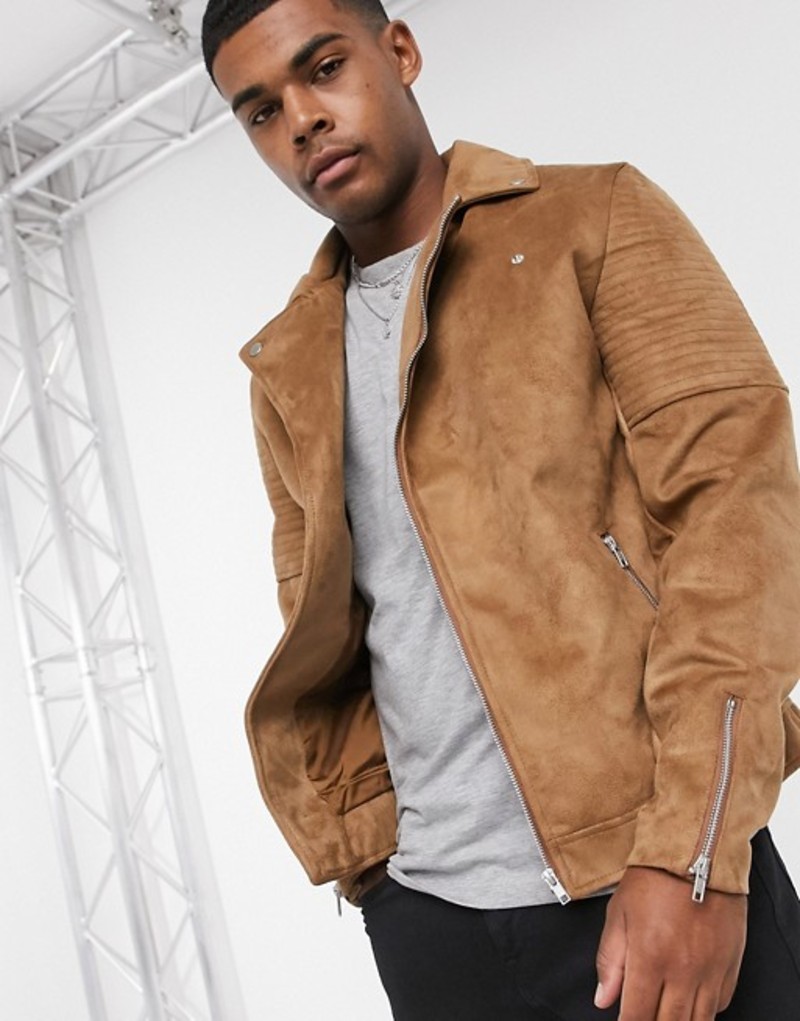 超可爱 コート ジャケット エイソス メンズ Tan Tan In Jacket Biker Suede Faux Design Asos アウター ジャケット ブルゾン Dgb Gov Bf