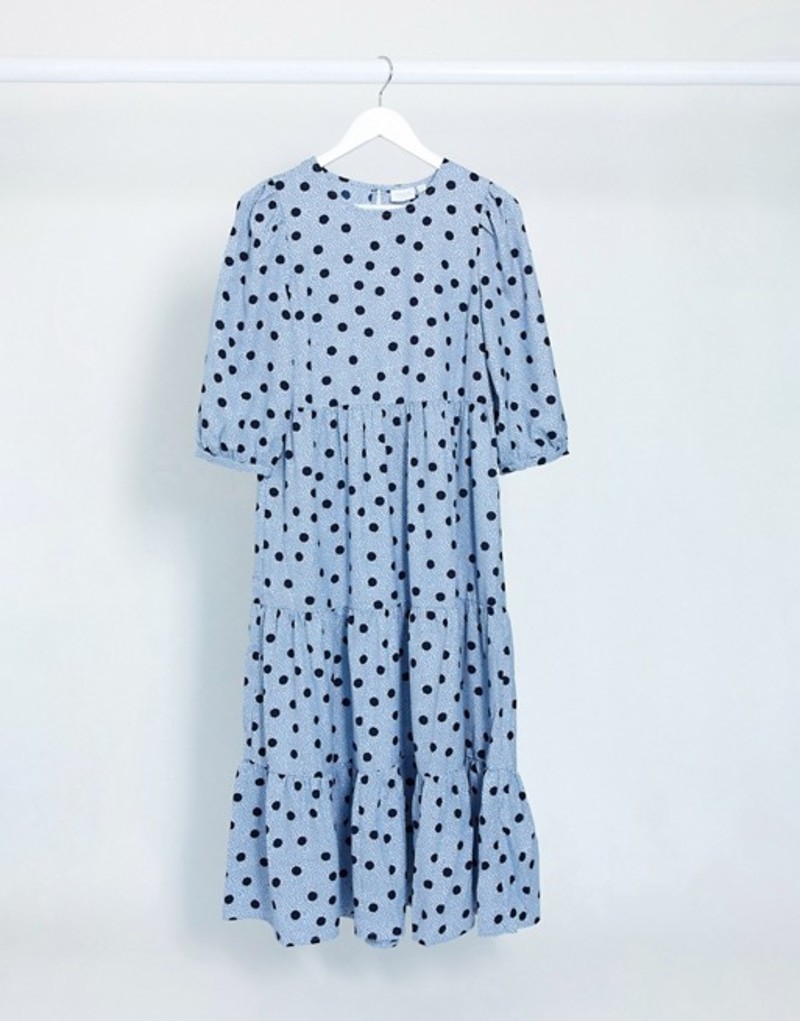 高品質 ワンピース Vila トップス ワンピース レディース ヴィラ Midi Polka Blue Dot Polka Blue In Skirt Tiered With Dress Smock Bncedeao Integration Gov Bf