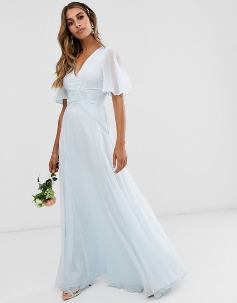 ついに再販開始 ワンピース レディース エイソス ワンピース Blue Sky Waist Pleated With Dress Maxi Sleeve Flutter Bridesmaid Design Asos トップス Www Kapili Na Com
