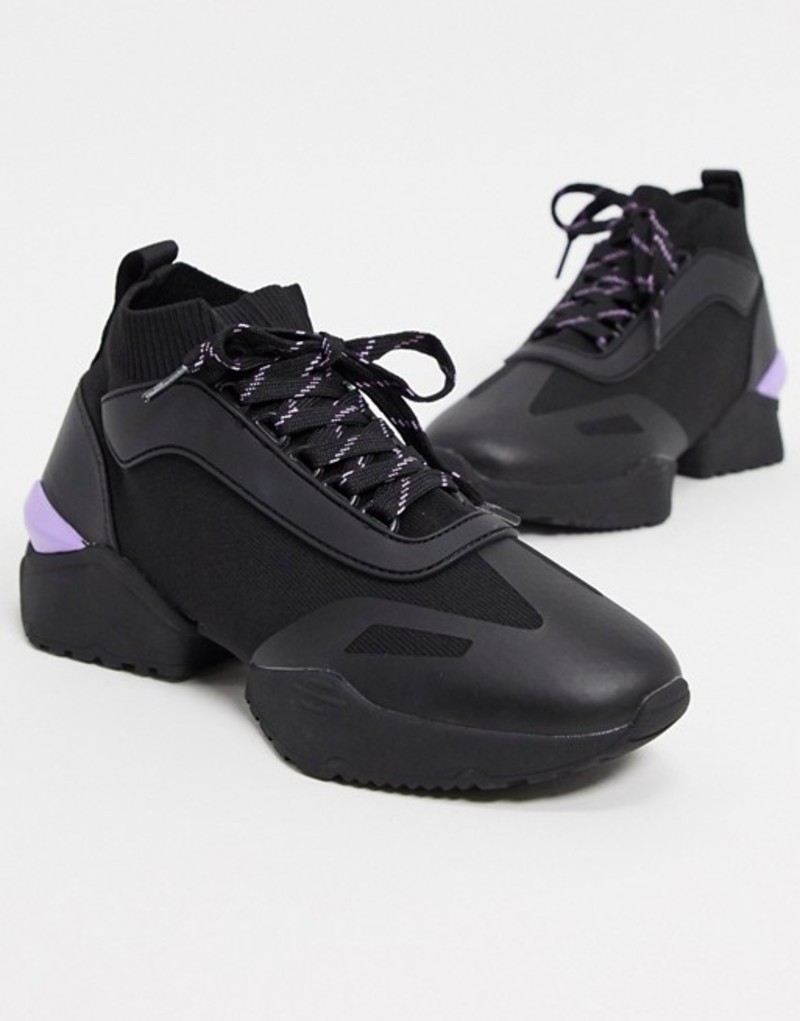 珍しい エイソス レディース スニーカー シューズ Asos Design Dalton Chunky Lace Up Sock Sneakers In Black Mix Black Lilac 時間指定不可 Lexusoman Com