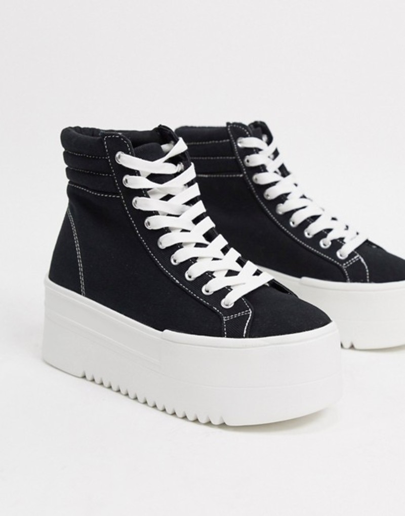 オープニングセール Front Lace Bershka シューズ スニーカー レディース ベルシュカ Platform Black Black In Sneaker Canvas 01 Bla Preloveddevice Com