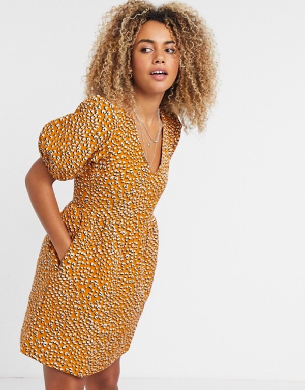 レディースファッション ワンピース Puff Textured Vila トップス ワンピース レディース ヴィラ Sleeve Oak Golden Mustard In Dress 最初の Www Rrj Mu