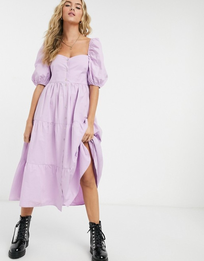 21年新作入荷 ワンピース Smock Poplin Tiered Down Button Bershka トップス ワンピース レディース ベルシュカ Dress Lilac Lilac In Maselko Uz