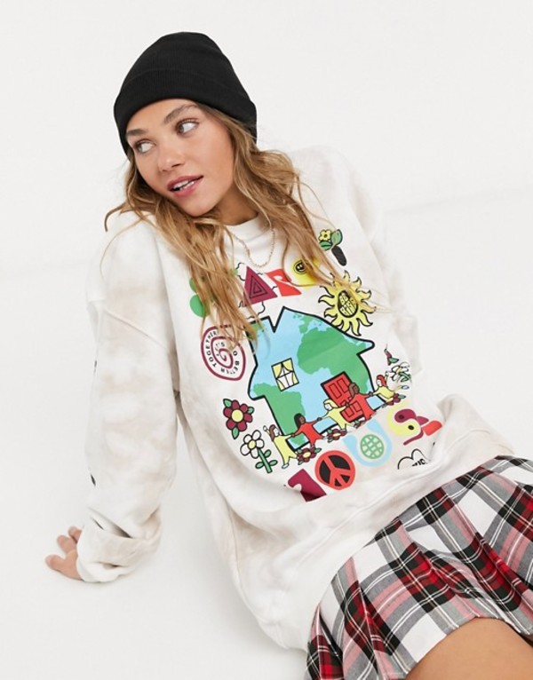 国内発送 シャツ ブラウス Happy With Tie Dye In Sweatshirt Oversized Order Girl New トップス シャツ レディース ニューガールオーダー House Dye Tie Gray Graphic Www Ergo Od De