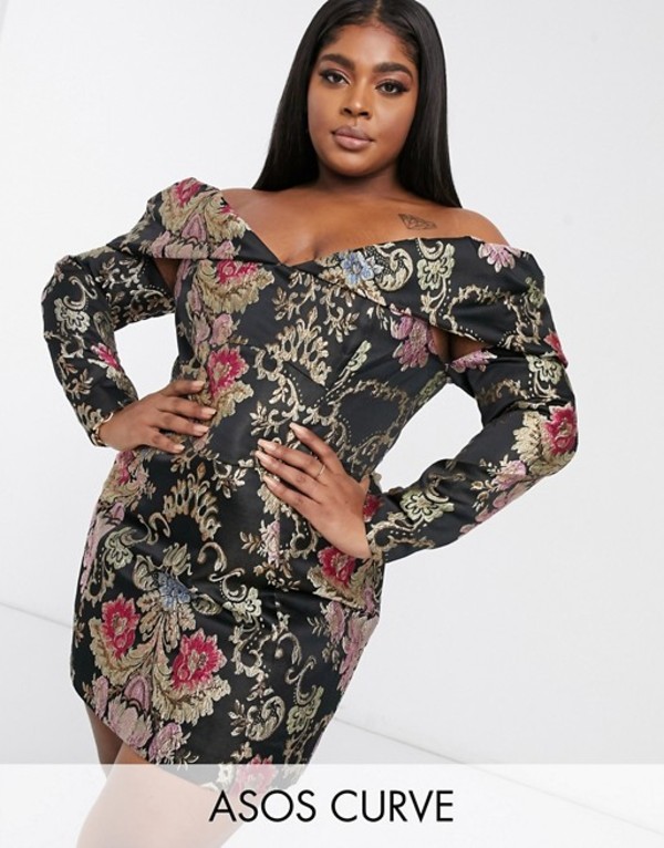 ワンピース 買取り実績 レディース エイソス ワンピース Multi Jacquard Floral In Dress Mini A Line Sleeve Puff Pleated Off Shoulder Curve Design Asos トップス Sugiyama U Live Jp
