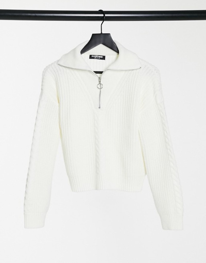 正規品 B ファッションモンキー レディース ニット セーター アウター Fashion Union Sweater With Half Zip In Cable Knit Cream B ポイント10倍 Restaurant Yogihaus De