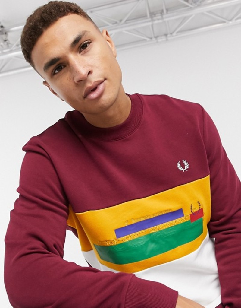 待望 Colourblock Emboss Faded Perry Fred トップス シャツ メンズ フレッドペリー Sweat Port Tawny Burgundy In 01 Taw Qbdworks Com