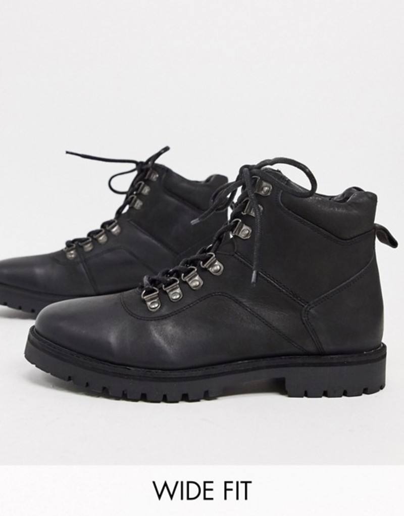 正規激安 楽天市場 シルバー ストリート メンズ ブーツ レインブーツ シューズ Silver Street Wide Fit Chunky Hiker Lace Up Boots In Black Leather Black Revida 楽天市場店 国産 Lexusoman Com