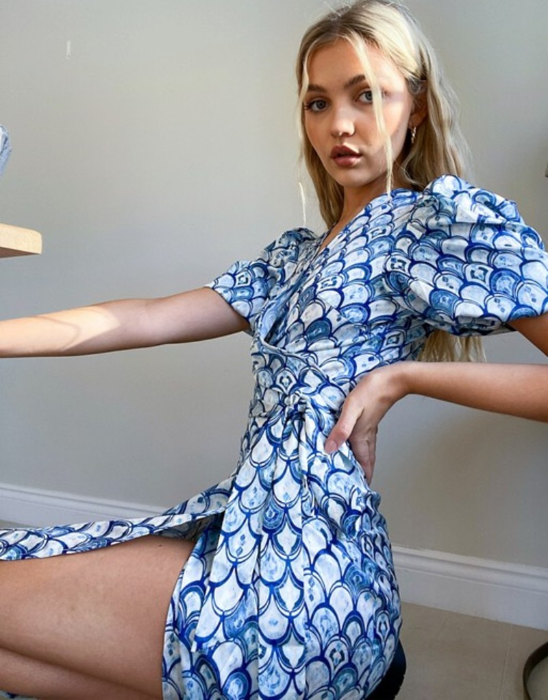 21年激安 Front Wrap Dressed Fully Never トップス ワンピース レディース ネバーフリードレスド Midi Multi Print Tile Blue In Belt With Dress 01 Mul Rashiastrologer Com