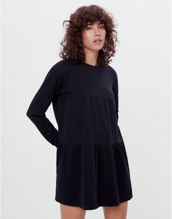 当店一番人気 Bershka トップス ワンピース レディース ベルシュカ Long Black Black In Dress Smock T Shirt Tiered Sleeve 01 Bla Ivavsys Com