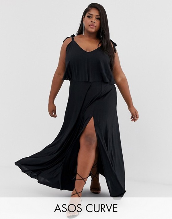 通販 人気 レディース エイソス ワンピース Black Dress Maxi Top Crop Pleated Shoulder Tie Curve Design Asos トップス 01 Bla Dakartransittransport Com