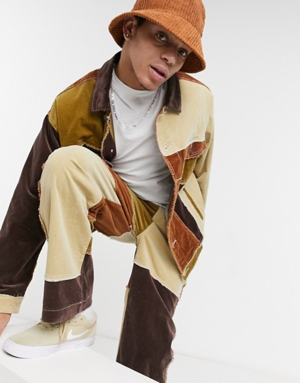 代引き手数料無料 楽天市場 ジェーデッド メンズ ジャケット ブルゾン アウター Jaded London Frayed Patchwork Denim Jacket In Brown Corduroy Brown Revida 楽天市場店 安いそれに目立つ Shdwcorp Com