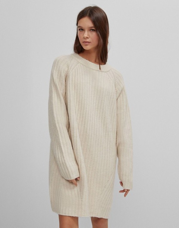 経典ブランド Bershka トップス ワンピース レディース ベルシュカ Knitted Cream Ecru In Dress Sweater Mini 01 Cre Qbdworks Com