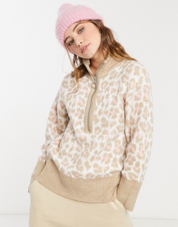 高級感 楽天市場 エイソス レディース ニット セーター アウター Asos Design Sweater With Zip Through In Animal Pattern Cream Revida 楽天市場店 新しいコレクション Advance Com Ec