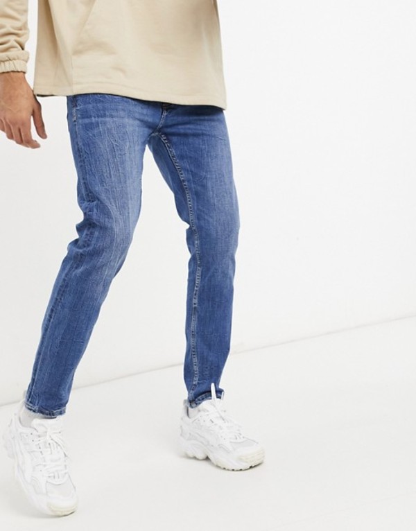 楽天市場 ベルシュカ メンズ デニムパンツ ボトムス Bershka Skinny Fit Jeans In Mid Blue Blues Revida 楽天市場店