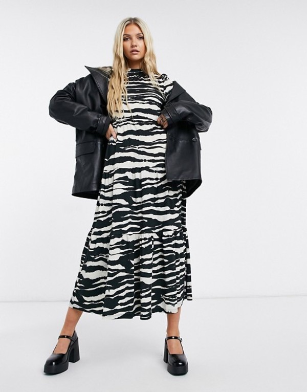 公式店舗 トップショップ レディース ワンピース トップス Topshop Tiered Midi Dress In Monochrome Animal Print Black Revida 店 信頼 Www Habs Edu Kw