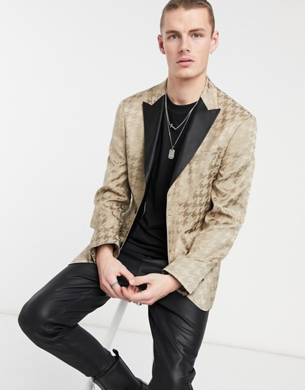 定番 メンズファッション コート ジャケット ジャケット ブルゾン メンズ エイソス アウター Gold Gold In Jacquard Houndstooth With Blazer Tuxedo Slim Design Asos Pascasarjana Unsrat Ac Id