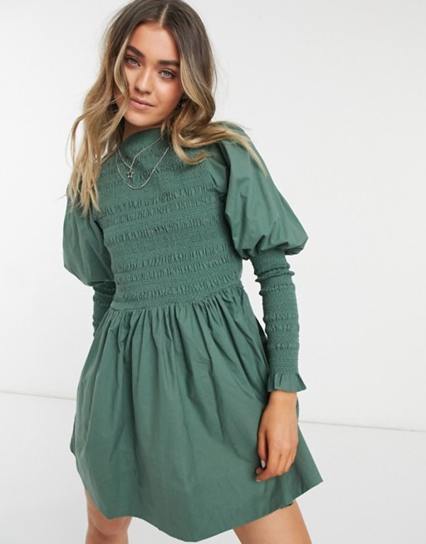 レディースファッション ワンピース 驚きの値段 レディース エイソス ワンピース Khaki Khaki In Cuffs And Bodice Shirred With Dress Skater Mini Design Asos トップス Ojs musicologia Org Ar