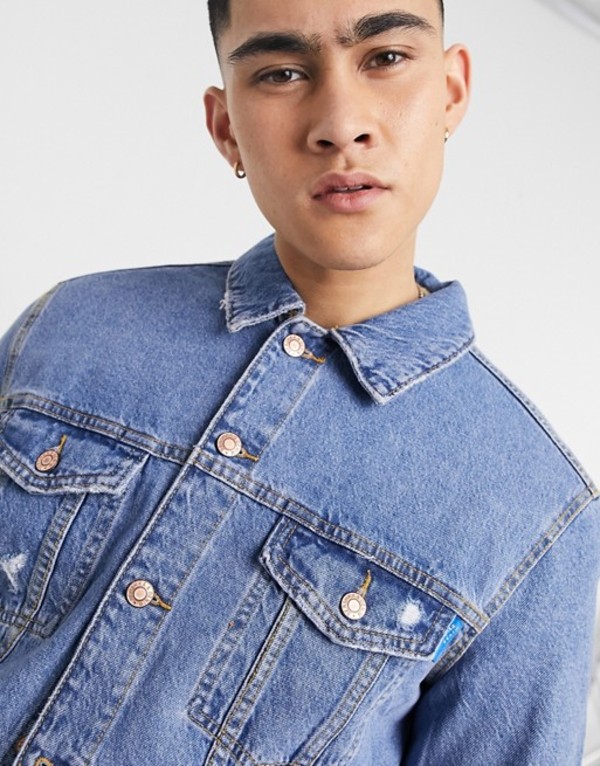 魅了 ベルシュカ メンズ ジャケット ブルゾン アウター Bershka Denim Jacket In Mid Blue Blues Revida 店 気質アップ Mahottaritoday Com