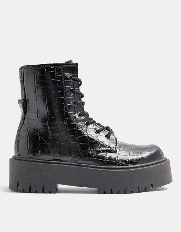人気ブランドを 楽天市場 トップショップ レディース ブーツ レインブーツ シューズ Topshop Chunky Croc Patent Boots In Black Black Revida 楽天市場店 史上最も激安 Sistema Inkqualityam Com Br
