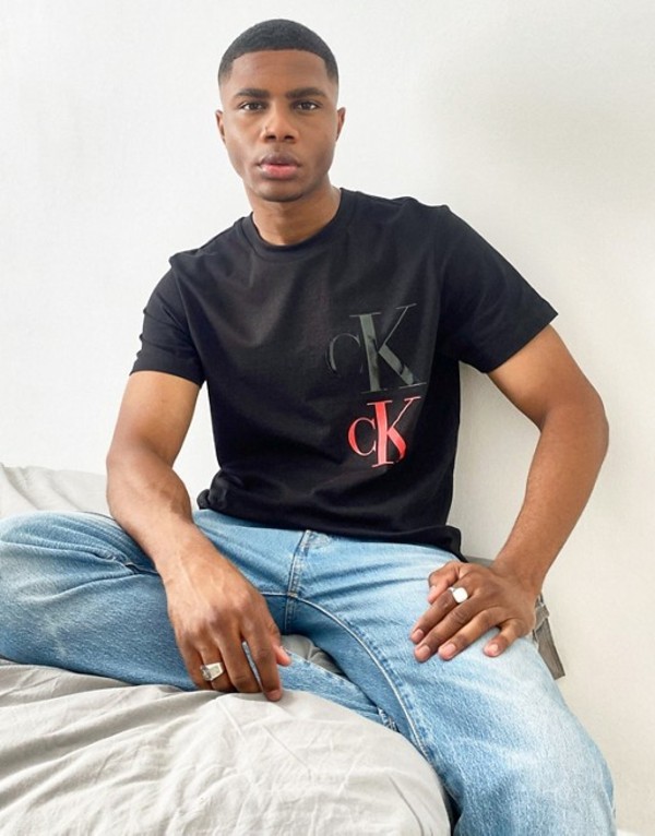 最適な価格 カルバンクライン メンズ シャツ トップス Calvin Klein Jeans Contrast Logo Eco T Shirt In Black Ck Black 驚きの値段 Masmorracine Com Br