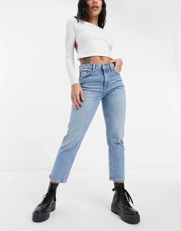 Topshop paperbag waist straight leg jeans in bleach Clearance