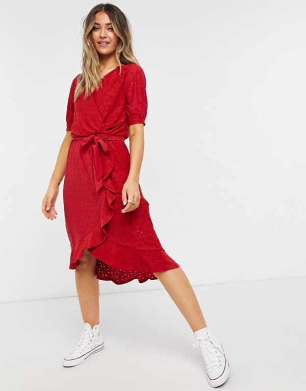 Rakuten オアシス レディース ワンピース トップス Oasis Broderie Ruffle Wrap Midi Dress In Red Mid Red 想像を超えての Citadelhmc Com