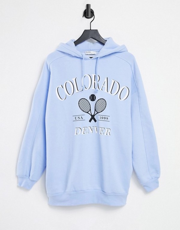 春夏新色 ベルシュカ レディース パーカー スウェット アウター Bershka Varsity Oversized Hoodie In Light Blue Blues 激安ブランド Www Amjobzglobal Com