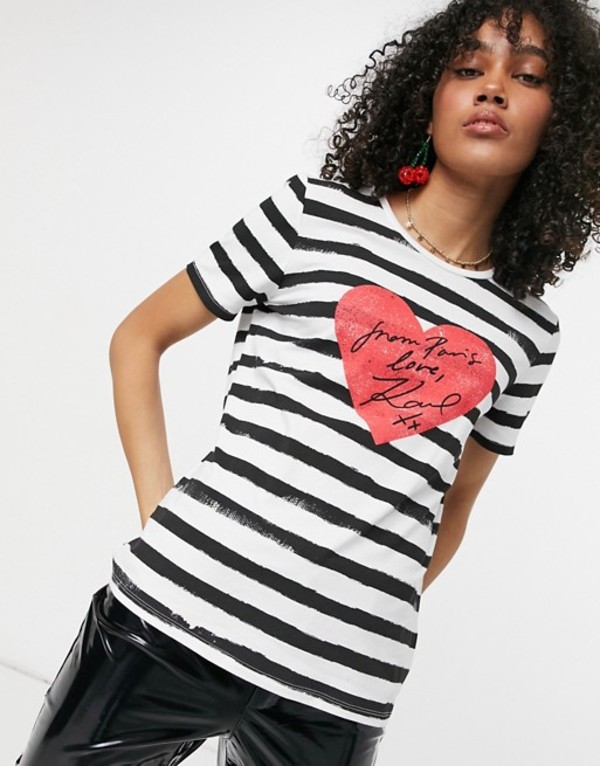 激安直営店 シャツ ブラウス Logo Heart Striped Lagerfeld Karl トップス シャツ レディース ラガーフェルド カール T Shirt White Black White In Www Ethiopianreporter Com