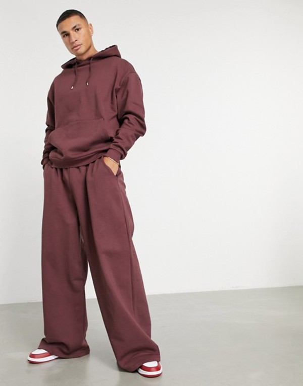 安い購入 エイソス メンズ パーカー スウェット アウター Asos Design Oversized Tracksuit With Hoodie And Oversized Wide Leg Sweatpants In Burgundy Red Mahogany Revida 店 最安値に挑戦 Directsenegal Com