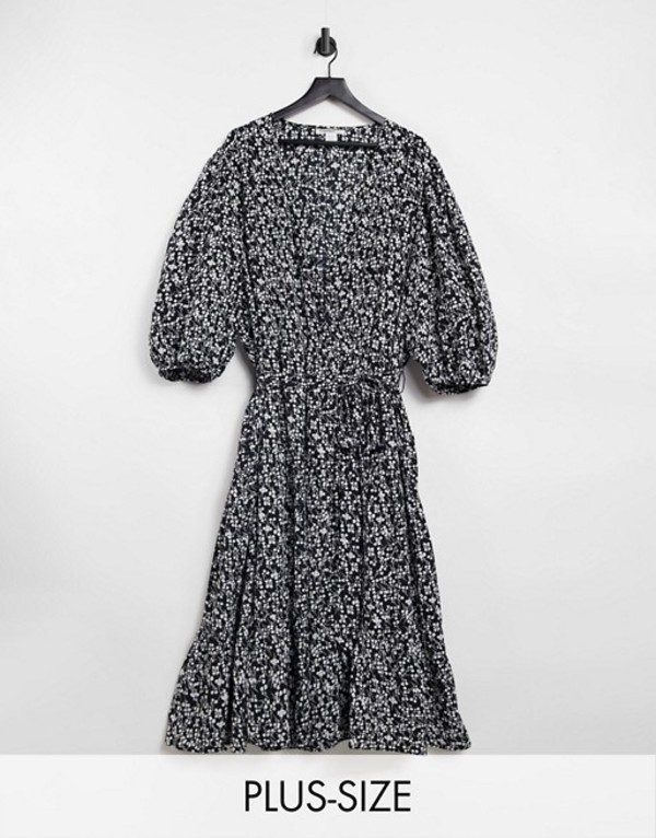 海外最新 グラマラス レディース ワンピース トップス Glamorous Curve Midi Wrap Dress With Tiered Skirt In Vintage Floral Black White Floral お歳暮 Habs Edu Kw