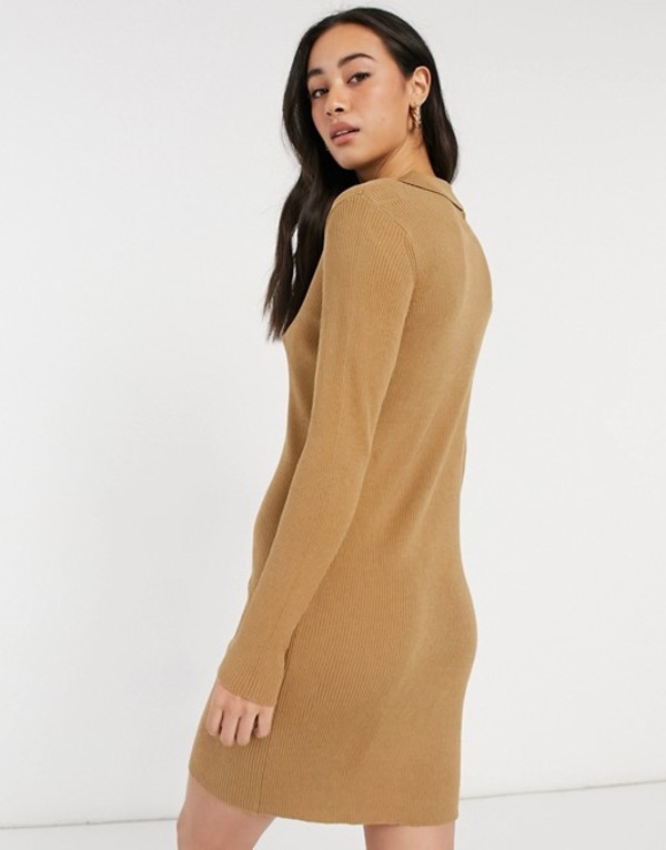 楽天市場 ヴィラ レディース ワンピース トップス Vila Knitted Polo Dress With Button Detail In Tan Tan Revida 楽天市場店