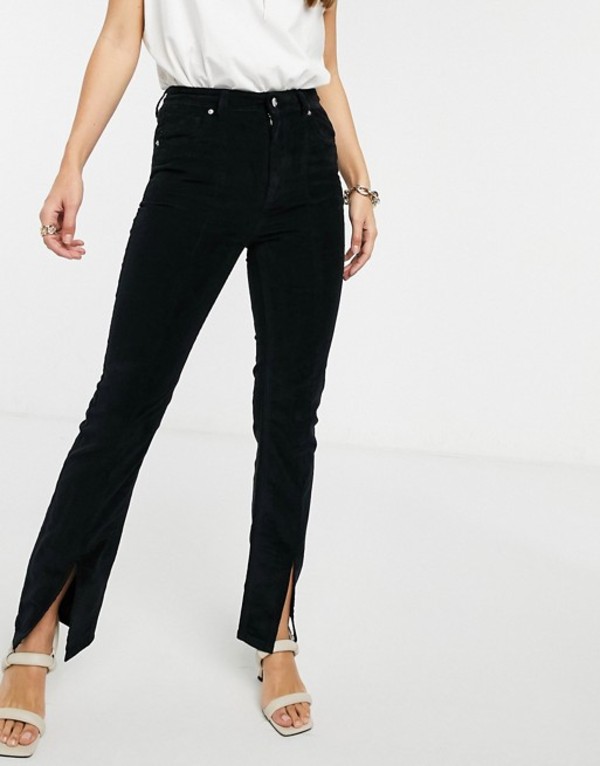 即納 最大半額 エイソス レディース デニムパンツ ボトムス Asos Design High Rise Sassy Cigarette Jeans With Front Slit In Black Cord Black 正規販売店 ボトムス パンツ ce Com Tw