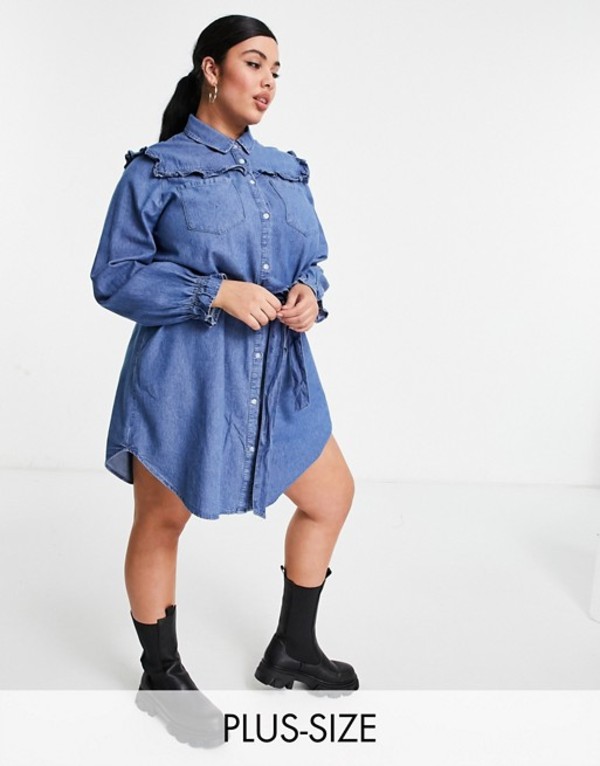 100 安い Blues Blue In Dress Denim Belted Detail Ruffle Yours トップス ワンピース レディース ユアーズ 01 Blu Bhashaprofs Com