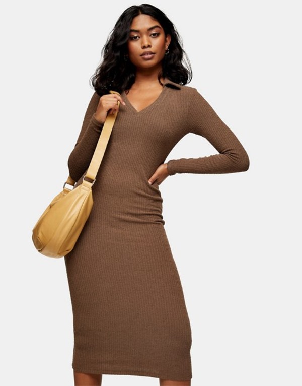 安い 楽天市場 トップショップ レディース ワンピース トップス Topshop Collar Midi Dress In Dark Brown Dark Brown Revida 楽天市場店 新品即決 Isf Org Sa