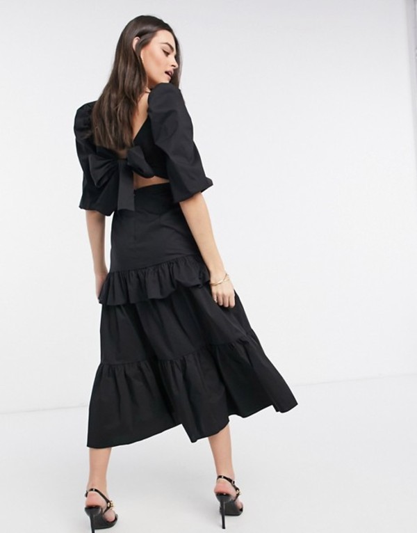 在庫一掃 Bow Volume Sleeve Puff Label The Vl トップス ワンピース レディース ビルゴスラウンジ Back Black Black In Dress Midi Frill Tiered 01 Bla Gefflog Com