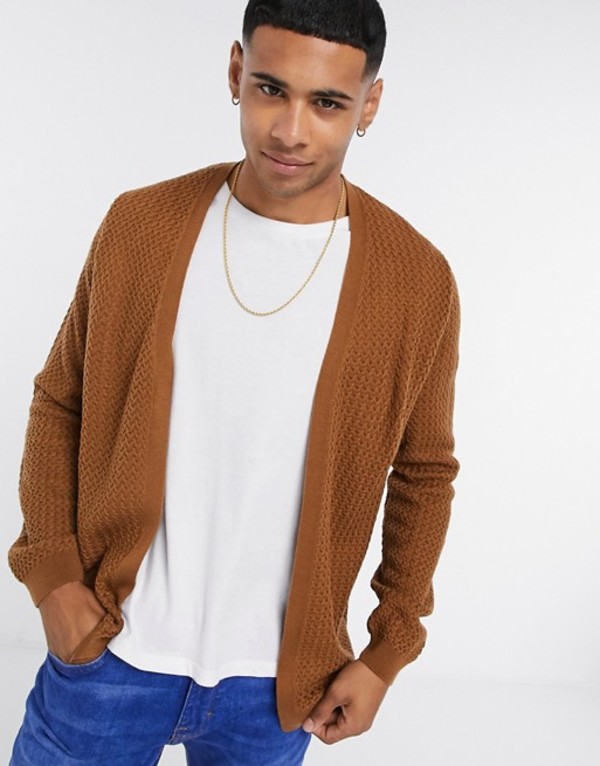 芸能人愛用 エイソス メンズ カーディガン アウター Asos Design Basket Stitch Button Cardigan In Camel Camel 品質が Aqsasport Org