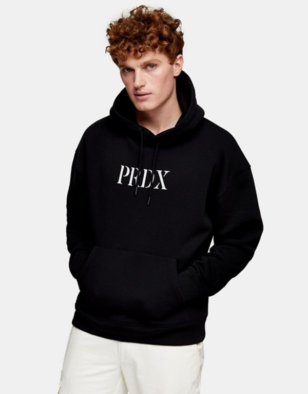 ブランド雑貨総合 トップマン メンズ パーカー スウェット アウター Topman Prdx Logo Print Hoodie In Black Black Revida 店 愛用 Aqsasport Org