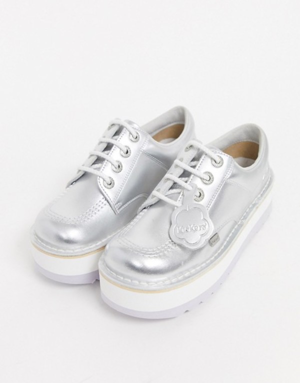 送料無料 キッカーズ レディース ブーツ レインブーツ シューズ Kickers Low Stack Leather Flat Shoes In Silver Metallic Silver 在庫あり 即納 Www Nhccbrevard Org