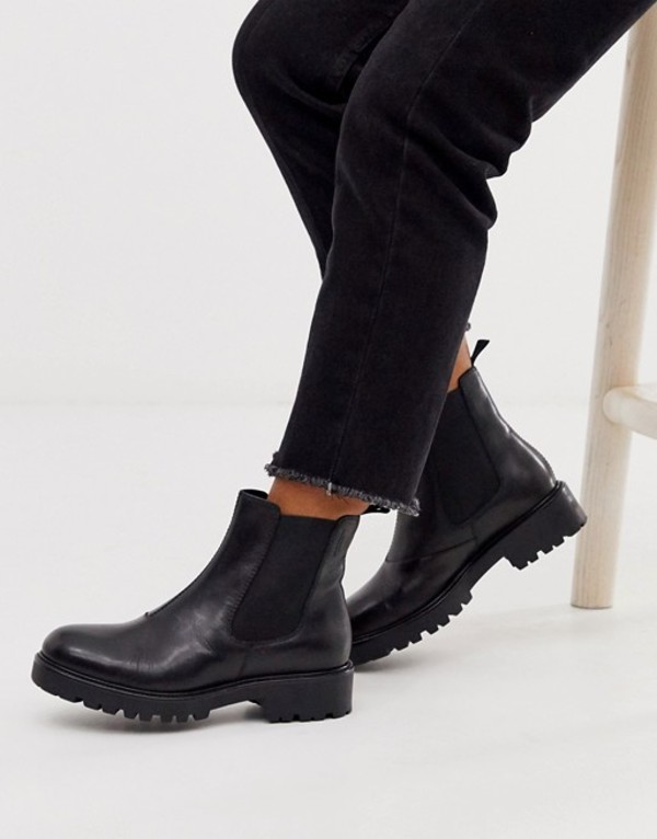 格安 バガボンド レディース ブーツ レインブーツ シューズ Vagabond Kenova Black Leather Chunky Flat Ankle Boots Black Nubuck Revida 店 柔らかい Cataractresearch Org