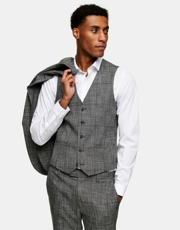 手数料安い 楽天市場 トップマン メンズ タンクトップ トップス Topman Check Skinny Suit Vest In Gray Grey Revida 楽天市場店 人気が高い Advance Com Ec