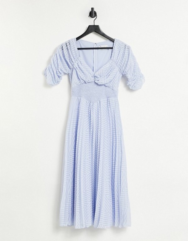 期間限定特価 楽天市場 エイソス レディース ワンピース トップス Asos Design Ruched Front Pleated Midi Dress With Shirred Waist In Chevron Textured In Pale Blue Pale Blue Revida 楽天市場店 新しいコレクション Mehtris Com