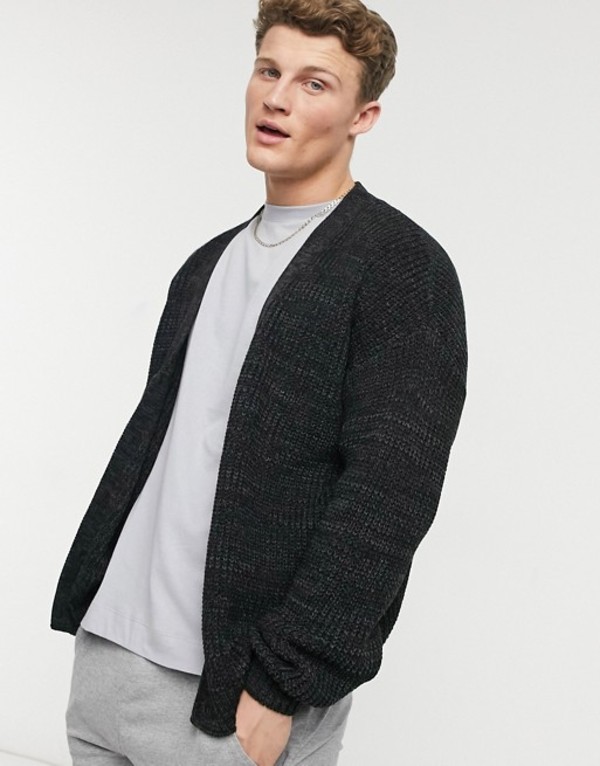 カーディガン 日本限定 Ribbed Oversized Design Asos アウター カーディガン メンズ エイソス Knit Black Twist Black In Cardigan V Neck