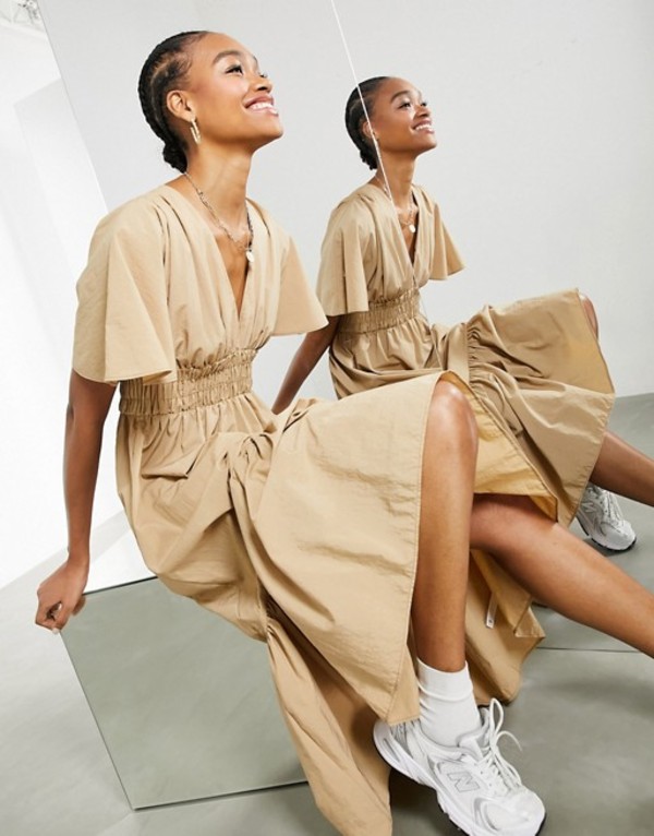 レディースファッション ワンピース 人気カラーの レディース エイソス ワンピース Camel Camel In Dress Midi Waist Shirred Edition Asos トップス Www Dyes Co Il